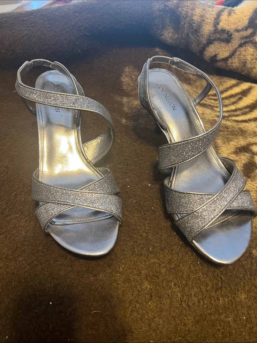 Covington Silver Glitter Crisscross Strap Heels